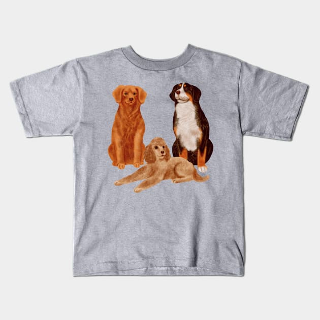 Watercolor Cute Dogs Painting Kids T-Shirt by Mako Design 